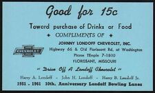 Vintage coupon JOHNNY LONDOFF CHEVROLET Route 66 Florissant Missouri n-mint+ picture