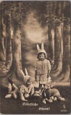 c1910s German EASTER Real Photo RPPC Postcard Girls in Bunny Ear Hats / Rabbit picture