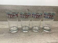 1970’s COCA-COLA Drinking Glass Soda Tiffany Style Stained Clear 16 Oz ~set Of 4 picture
