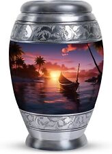 Sunset River & Boat  Silver Cremation Urns For Human Ashes Keepsake Adult Human picture
