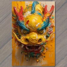 POSTCARD Dragon Golden Majestic Colorful Bright Vibrant Palette Painting Yellow picture