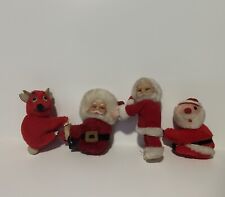 LOT 4 Vtg Christmas Clips Santa Reindeer Rubber Face Plushy Kitsch Midmod Xmas picture