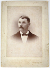 1800s Freeman Norfolk Virginia Cabinet Card CDV Man With Large Mustache Bow Tie picture