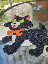 Vintage Melted Plastic Popcorn Decoration Black Cat 17” Halloween  picture