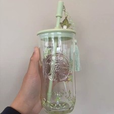 NEW Starbucks China 2026 Spring Auspicious Pattern 18oz Glass Cup W/Tassel Straw picture