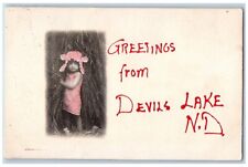 Devils Lake North Dakota Postcard Greetings Child Kid Hides 1908 Vintage Antique picture