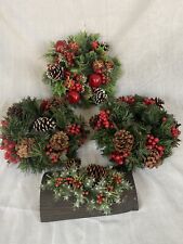 Vtg Christmas Candle Ring Lot Of 3-1 Pillar Candle Display Red Apples Pinecones picture