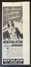 1939 Mentholatum Relives Sunburn Soothing Coolness Pretty Woman Vintage Print Ad picture