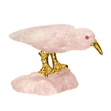 Handcrafted Rare Bird Carving Rose Quartz 56x32mm Red Sapphire 925 Silver Statue picture