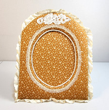 VTG Artisan Photo Frame Cotton Fabric Lace Padded 15"x11.5" Caramel New '70s USA picture