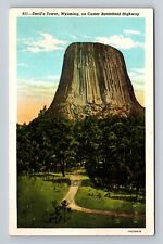 Devils Tower WY-Wyoming, Custer Battlefield Highway, Antique Vintage Postcard picture