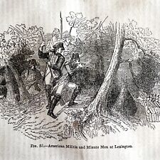 Minute Men Militia Lexington 1845 Woodcut Print Victorian Revolution DWY9B picture