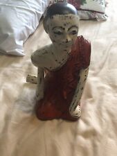 budhist Monk Wood Sculture 10 Inches  Repaired Crack picture