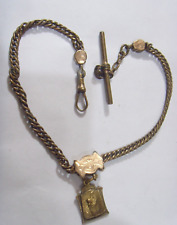 antique gold tone metal untested 27 gram swimmers FOB chain watch necklace 52957 picture