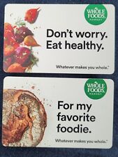 WHOLE FOODS Lot of 2 Don't Worry Eat Healthy & Foodie 2019 Gift Card ( $0 ) picture