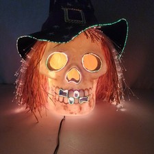 Halloween Color Changing Fiber Optic 12" Skull Head w Power Adapter & Orig Box picture