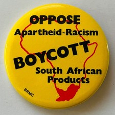 Anti Apartheid button Boycott South African Products Racism Civil Human Rights picture