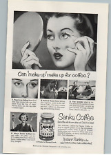 Vintage Sanka Coffee Magazine Print Ad 1951 General Foods Woman Applying Makeup picture