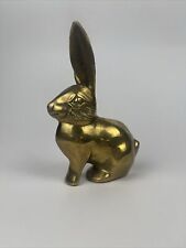 Vintage Solid Brass Rabbit Figurine Or Paperweight MCM picture