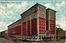 Kansas City MO-Missouri, Baltimore Hotel, Busy Street, Vintage Postcard picture