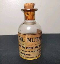 Antique Labeled Nutmeg Oil Druggist Bottle from Baltimore MD picture