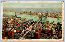 Brooklyn and Manhattan Bridge, New York - Vintage Postcard - Posted 1924 picture