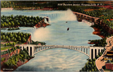 Vintage C 1940's Aerial View New Rainbow Bridge over Niagara Falls NY Postcard picture