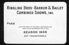 Scarce Ringling Bros B&B Combined Shows Circus 1946 Season Pass w/ Thermography picture