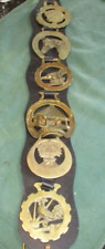 Six Vintage Horse Brass Medallions on  leather strap picture
