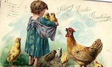 C1905 Tuck Child Easter Greeting Chicken Holding Chicks VTG Antique Postcard picture