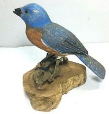 Wooden Bird Carving Eastern Male Bluebird Original Bird Signed 1980 picture