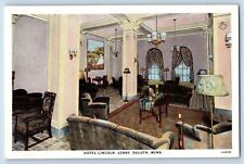 Duluth Minnesota MN Postcard Hotel Lincoln Lobby Interior Building c1920 Vintage picture