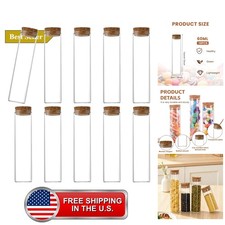 10Pcs 60ml/2oz Empty Clear Glass Flat Bottom Tube Containers with Cork Stopp... picture