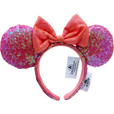 DisneyParks Red Orange Sequin Minnie Mouse Bow Sequins Ears Headband Ears New picture