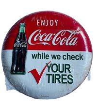 Coca-Cola Wood Sign Enjoy While We Check Your Tires Wall Sign Man Cave Mechanic picture