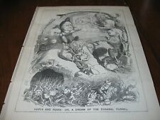 1882 Original POLITICAL CARTOON - ENGLISH CHANNEL Tunnel Hopes & Fears picture