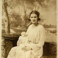 c1917 RPPC Young Woman & Baby Renslers Studio Cincinnati Real Photo Postcard AZO picture