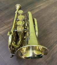 Polished Brass Bugle Instrument Pocket Trumpet With 3 Valve Vintage Flugel Horn picture