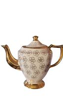 Vintage MCM Kingwood China 4 cup TEAPOT Ivory Gold Flowers & Trim USA picture
