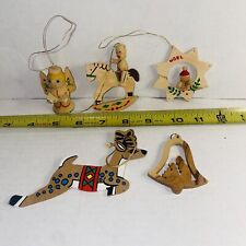 Vintage Lot of 5 Classic Mini Wooden Christmas Ornaments Hand Painted Holiday picture