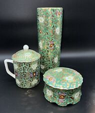 Porcelain Brass Hand Painted Overjoy Floral Vintage Trinket Dish Coffee Cup Vase picture