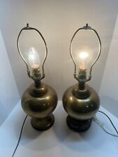 Large Vintage Brass Lamps Set 2 Matching Underwriters Mid Century Rare Working picture