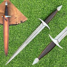 Exquisite Handcrafted Damascus Steel Medieval Dagger Sword Ornate Leather Sheath picture