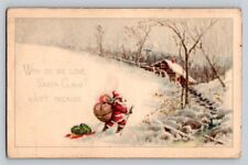 c1915 Santa Claus Smoking Walking Through Snow Sled Tree Christmas P265 picture