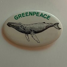 c1980s GREENPEACE WHALE Pin Celluloid Pinback Insert Ecology Ocean Vintage #1 picture