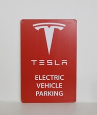 NEW Tesla Logo Parking Sign EV Electric Car on 8"x12" Metal Charging Garage Elon picture