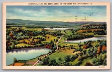 Hortonia Echo Bebee Lakes Green Mountains Vermont Birds Eye View Linen Postcard picture