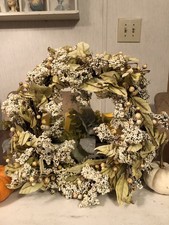 Winter Wreath Grapevine Artificial White Berries Leaves Rustic Autumn Decor 11” picture