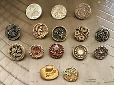 Lot Of  15 UNIQUE Vintage Antique  Gold Brass Red Metal Buttons picture