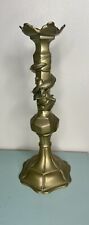 Vintage Antique Chinese Dragon Solid Brass Candlestick Patina  13”h Signed picture